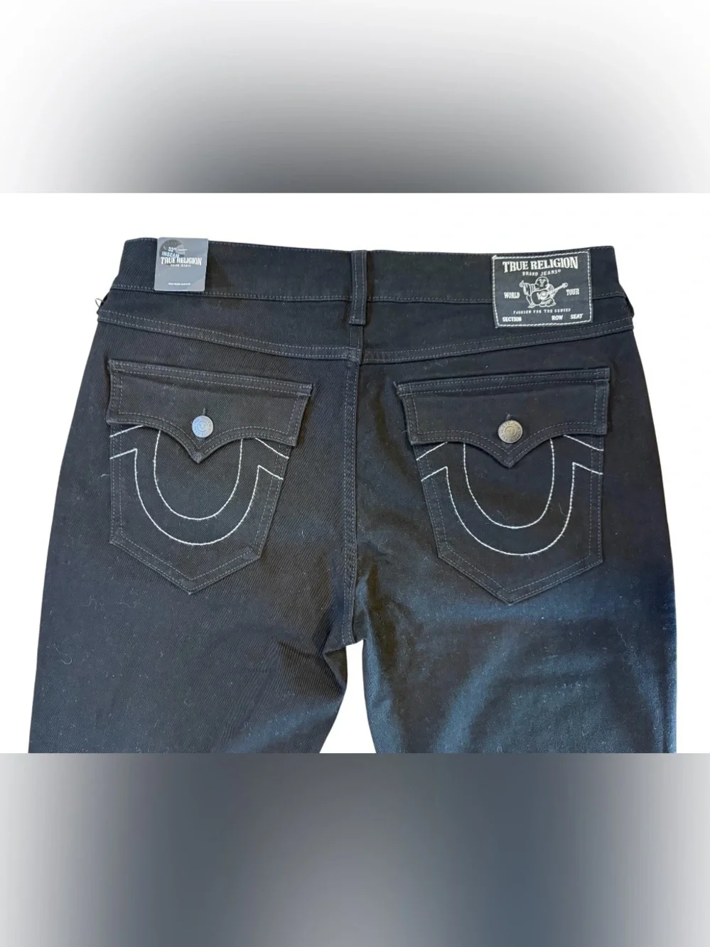 NWT True Religion Rocco Relaxed Skinny Jeans 34x32 Black Flap Pocket